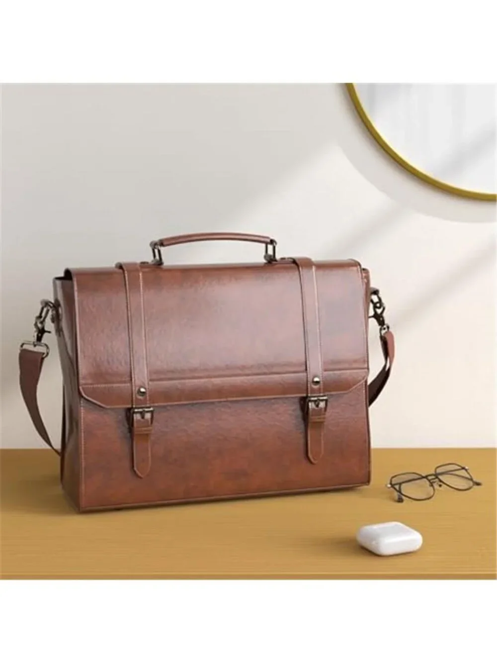Men's Messenger Bag 15.6 inch Vintage Leather Waterproof Laptop Briefcase